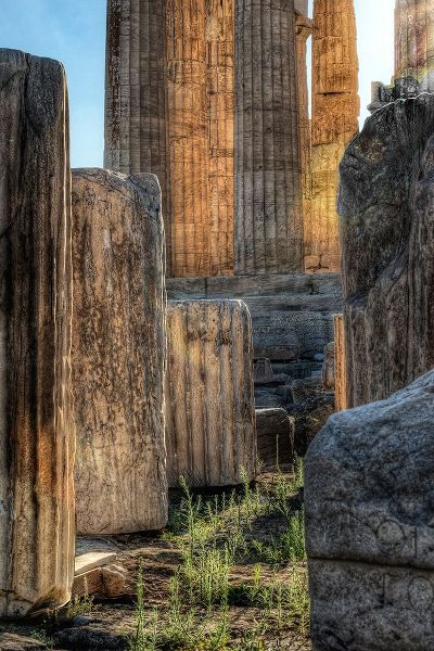 Details of columns on the Parthenon on the Acropolis in Athens-Greece